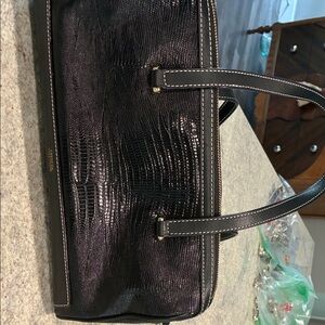 Frances Valentine Black Embossed Satchel